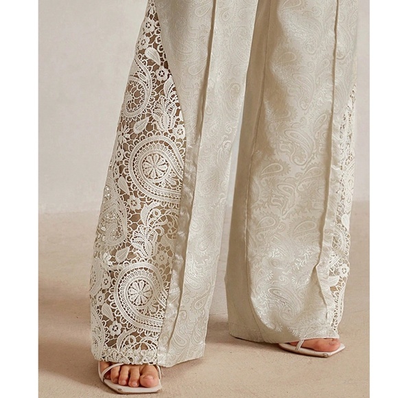 Classic Paisley Print Lace Wide Leg Pants - Picture 1 of 7